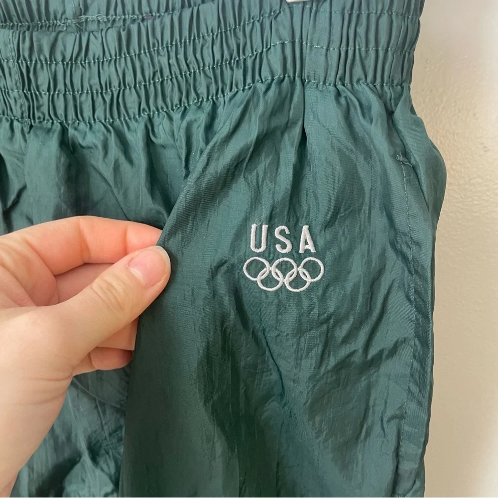 Vintage USA Olympics Track Pants Youth Large Fit 26x26 green Parachute Baggy 90s - Picture 2 of 12
